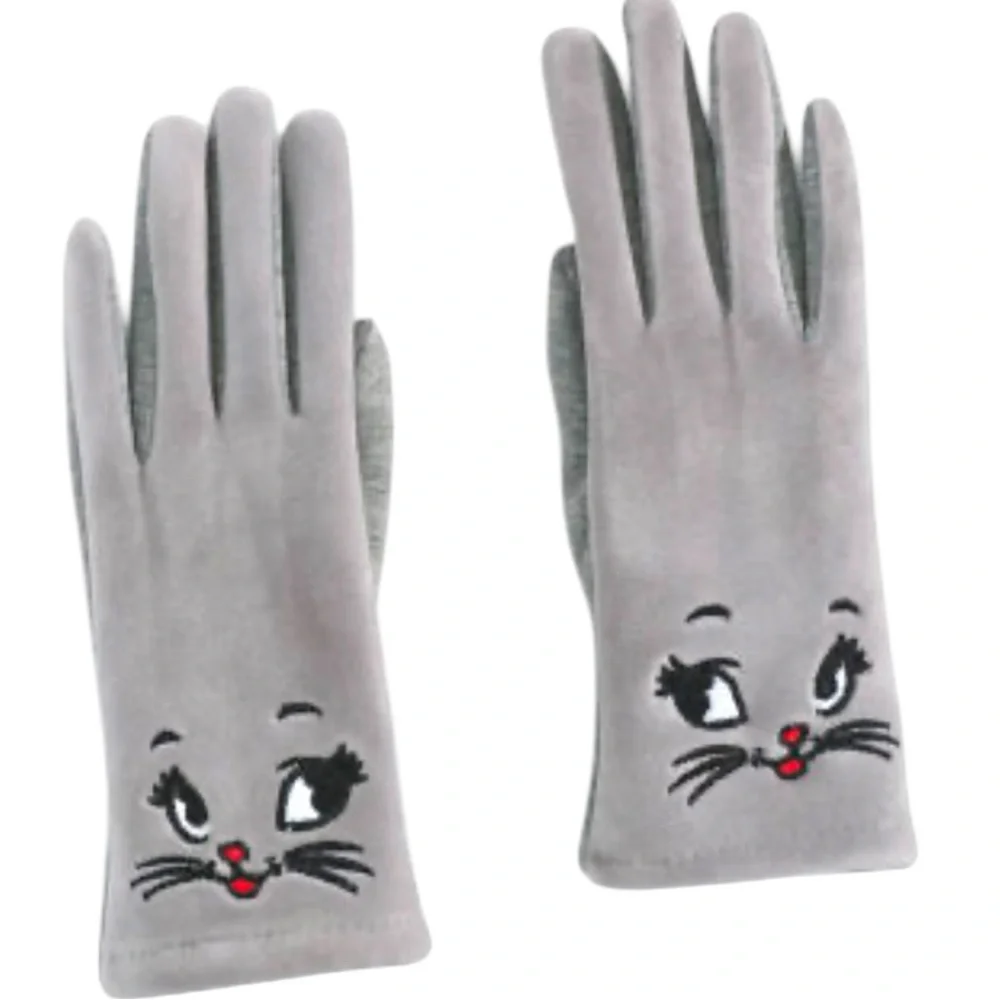 Gray Cat Face Gloves